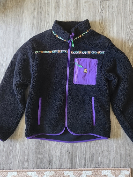 Teddy Fresh Jackets & Blazers - Small Oversized Black Teddy Fresh Fleece Jacket with Embroidery - NWOT